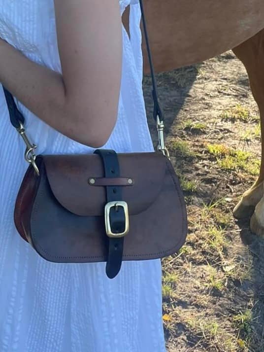 Closeup image vintage leather bag