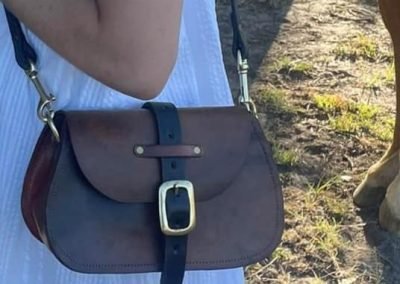 Closeup image vintage leather bag